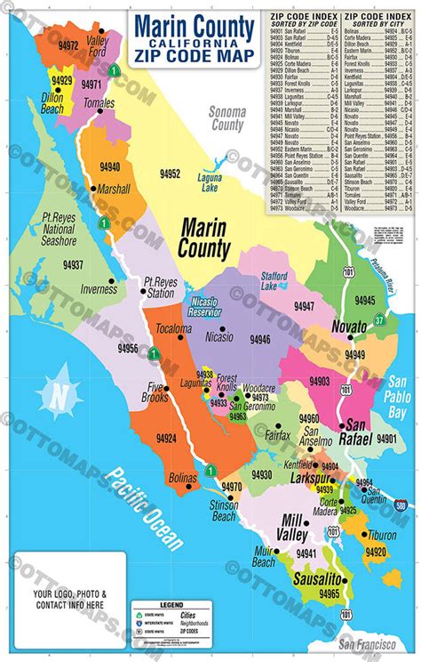 Marin County Zip Code Map Zip Codes Colorized Otto Maps