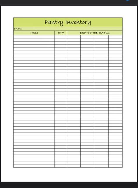 Blank Printable Pantry Inventory List