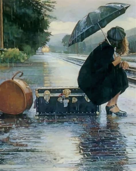 Woman Waiting For The Train In A Rainy Day New Paint By Numbers