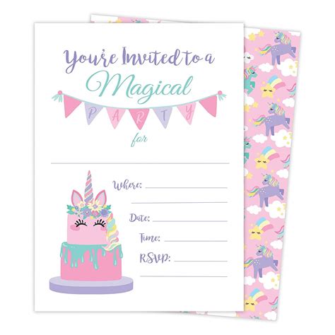 The effort is done to make others not to avoid and forget about the party evening. Unicorn Cake Happy Birthday Invitations Invite Cards (25 ...