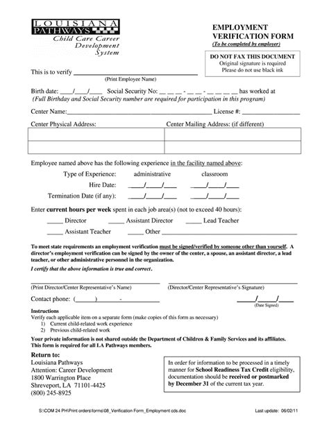 Louisiana Pathways Employee Verification Form 2020 2022 Fill And Sign