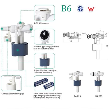 Manual Operated Toilet Dual Flush Valve With Fixed Height Overflow Pipe