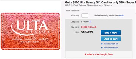 Buy ebay gift cards or give email gift certificates instantly. eBay: $100 Ulta Beauty Gift Card for only $90(Email ...