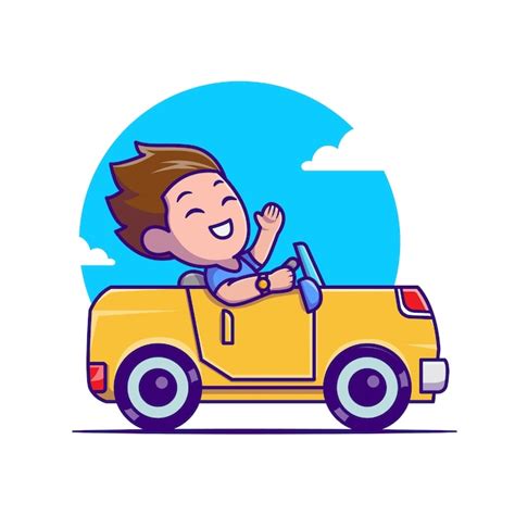 Premium Vector Man Driving Car Cartoon Icon Illustration People