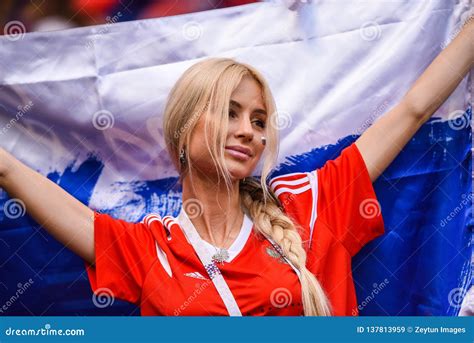 Beautiful Russian Lady With Russian Flag At World Cup Editorial Stock Image Image Of