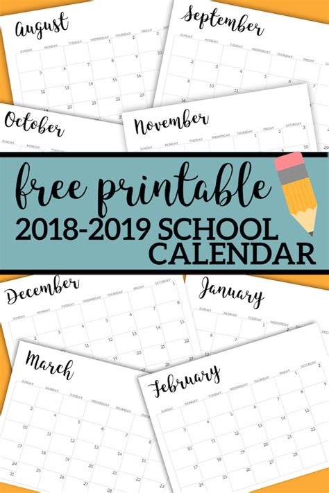 2018 2019 Printable School Calendar Paper Trail Design