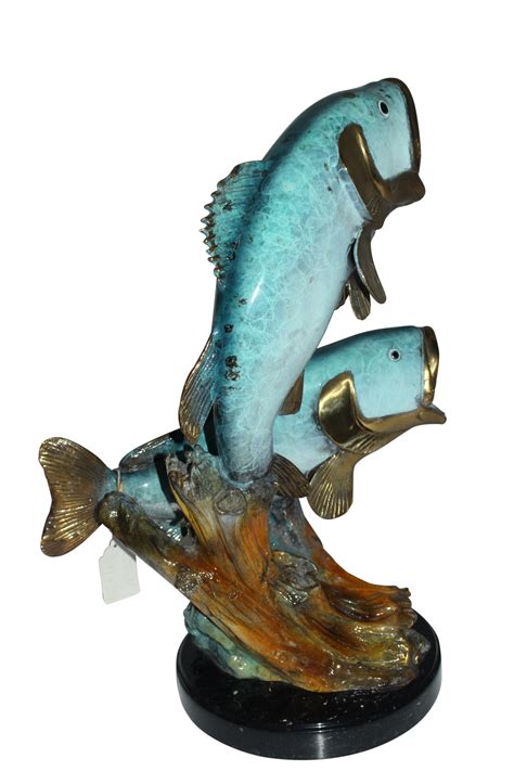 Two Largemouth Bass Fish Bronze Statue Size 17l X 10w X 24h Nifao