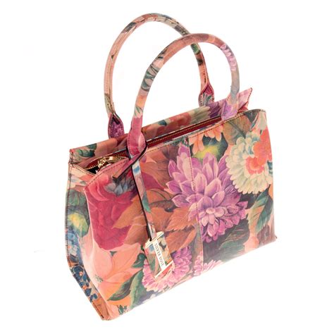 Silver Rose Collection 100% Leather Handbag/Purse - Vintage Floral Print