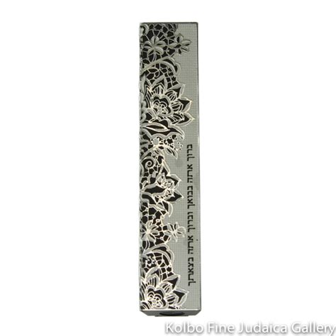 Mezuzah Cut Out Floral Design With Hebrew Blessing Stainless Steel O
