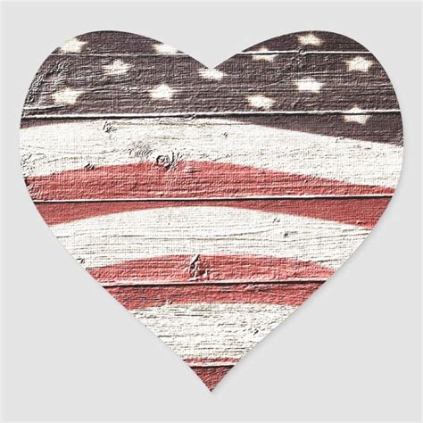 Painted American Flag On Rustic Wood Texture Heart Sticker