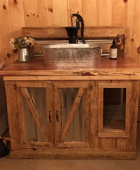 Handcrafted Rustic Sink In The Bar Area Of The Barn Kitchen Cabinet