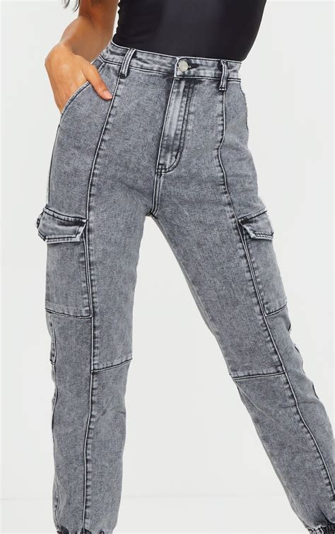 Grey Cargo Pocket Denim Jeans Denim Prettylittlething Qa