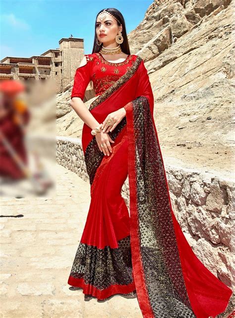 Buy Red Satin Silk Saree With Blouse 138722 With Blouse Online At Lowest Price From Vast