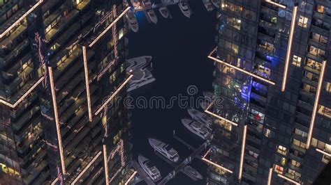 Top View With Modern Skyscrapers Aerial Timelapse And Water Pier Of
