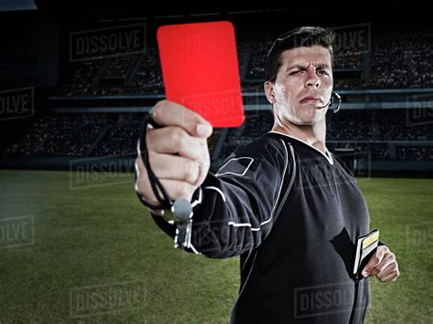 Referee Flashing Red Card On Soccer Field Stock Photo Dissolve
