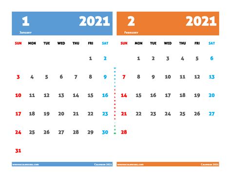 Free January February 2021 Printable Calendar 12 Templates