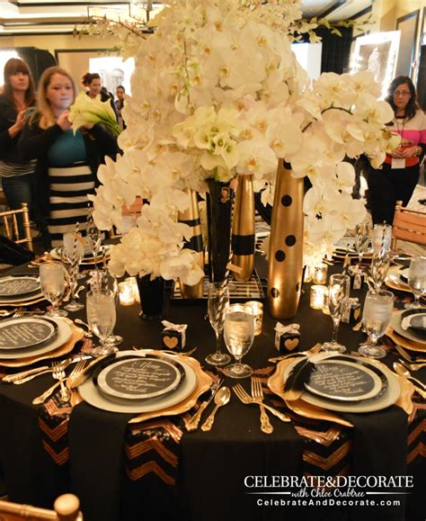 Black and gold party table decorations. Modern Black And Gold Tablescape - B. Lovely Events