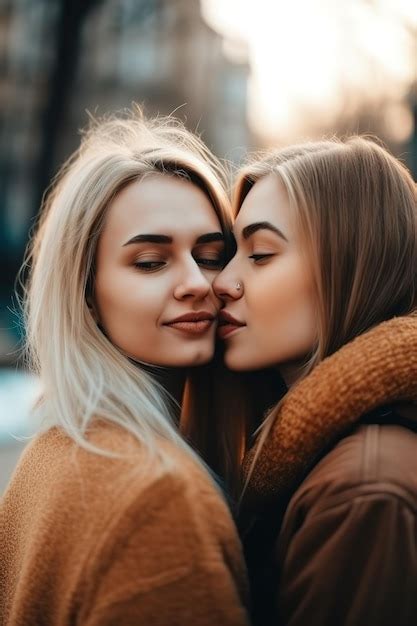 Premium Photo Two Women Kissing On A Street