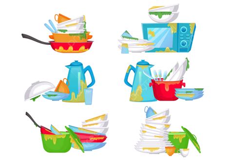 Piles Of Dirty Dishes Vector Illustrations Set Knife Dirty Pot Png