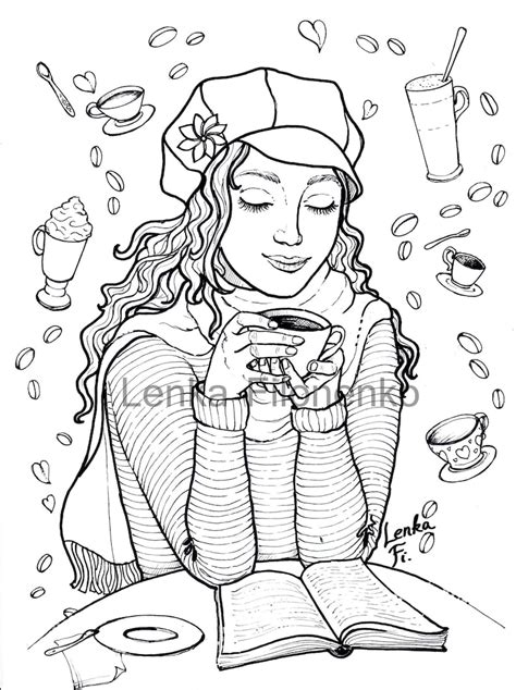 Coloring Page For Adults Coloring Page Coffee Time Adult Etsy