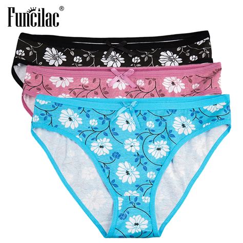 Funcilac Brand Women Briefs Sexy Floral Print Female Underwear Kawaii Girls Panty Cotton Crotch