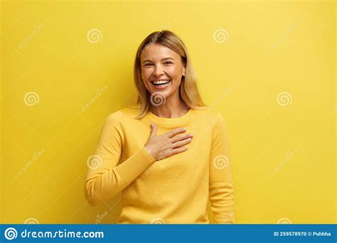 Blonde Woman Smiling Camera Cheerful Girl Wearing Sweater Smiling