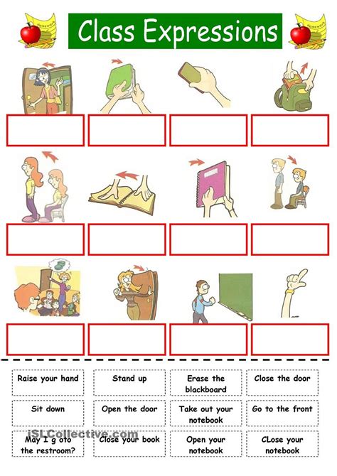 Classroom Commands English Worksheets For Kids Classroom Language