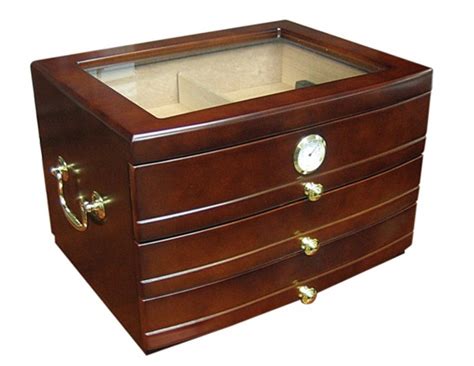 Three Drawer Mahogany Humidor Box Personalized Glass Lid Cigar Box Custom Humidor With