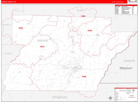 Greene County Ar Zip Code Wall Map Red Line Style By Marketmaps