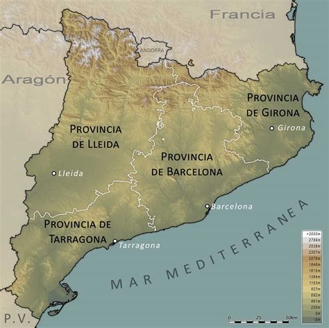 Catalonia Physical Provincial Map Full Size Ex