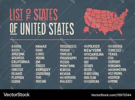 List Of States Of United States Of America Vector Image