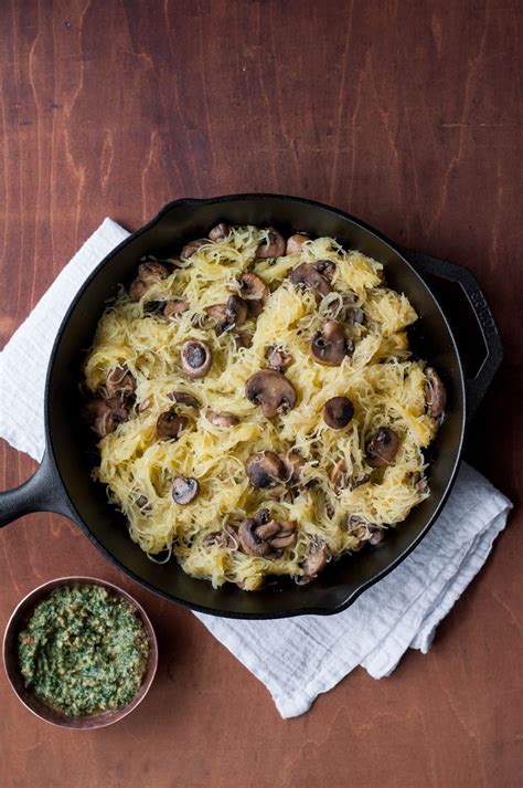 Spaghetti Squash With Mushrooms And Handmade Lemony Pesto Natural