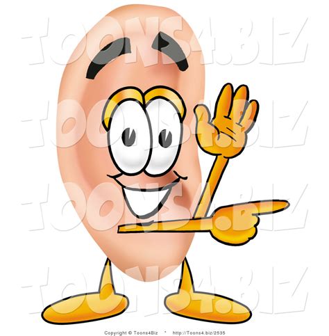 Illustration Of A Cartoon Human Ear Mascot Waving And Pointing By