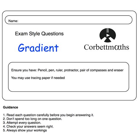 Gradient Practice Questions Corbettmaths