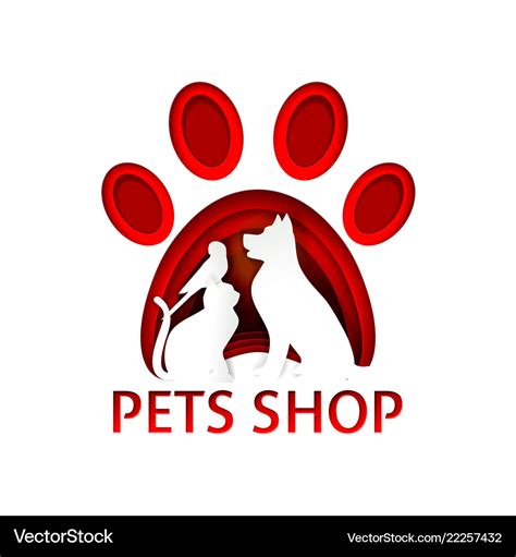 Pets Shop Logo Paper Cut Design Template Vector Image