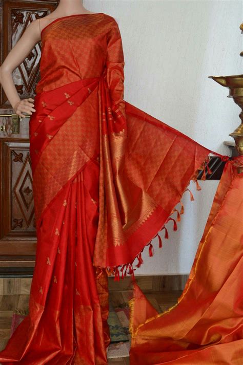 Rustic Red Pure Kanchivaram Silk Saree With Payadi Double Side Big Border With Small Zari Motif