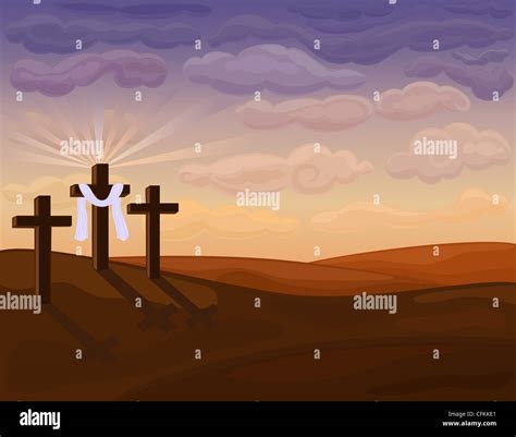 Religious Easter Card With The Three Crosses On Golgotha Hill