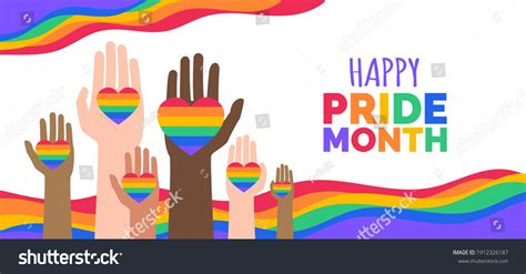 happy pride month lgbt multiracial hands stock vector royalty free 1912326187 shutterstock