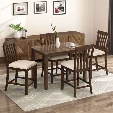 5 Piece Counter Height Dining Set Wooden Dining Table