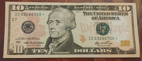 2006 10 Dollar Star Note Very Rare Bill Serial Number Ig 03266700 For