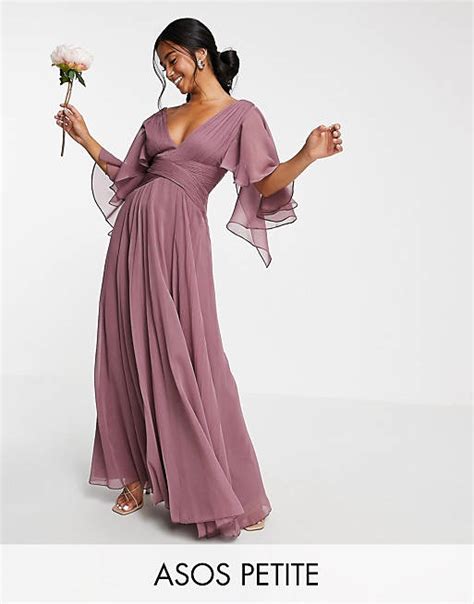 Asos Design Petite Bridesmaid Ruched Bodice Drape Maxi Dress With Wrap