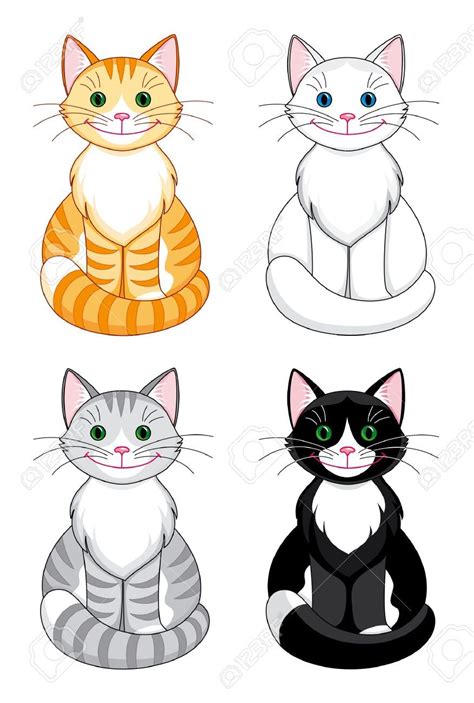 Conjunto De Cuatro Gatos De Dibujos Animados De Diferente Color