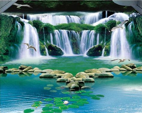 Beibehang 3d Wallpaper Dream Waterfall Flowing Water Green Forest