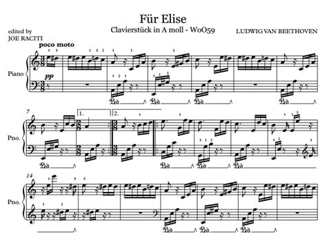 Free sheet music, scores & concert listings. Für Elise Sheet Music (Piano) - JoeRaciti.com
