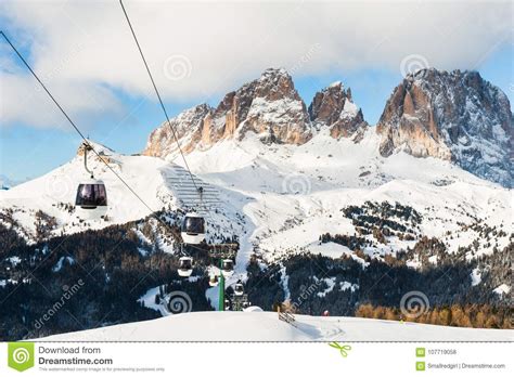 Ski Lift In Val Di Fassa Ski Resort Dolomites Italy Stock Photo