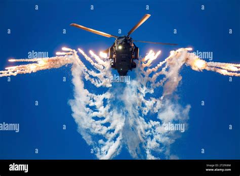 German Army Nh Helicopter Releasing Flares Ostrava Czech Republic