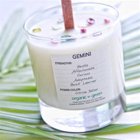 Gemini Zodiac Candle With Gemstone Organic To Green Inc Zodiac