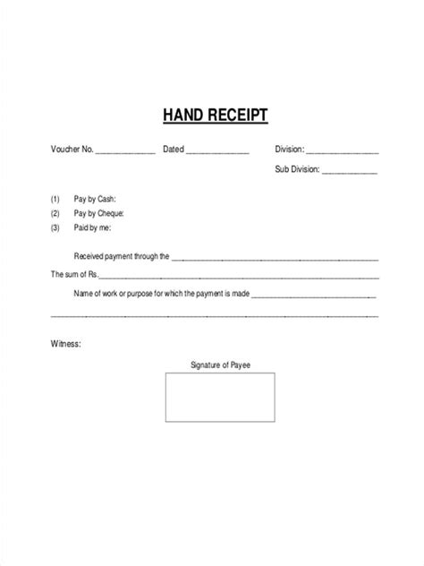 Printable Hand Receipt