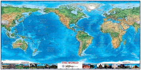 World Physical Wall Map Americas Centered With World Wonders