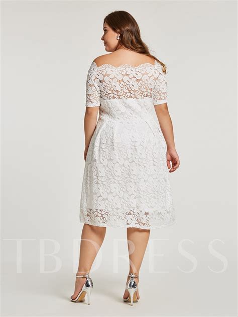 Plus Size White Lace Short Sleeve A Line Dress
